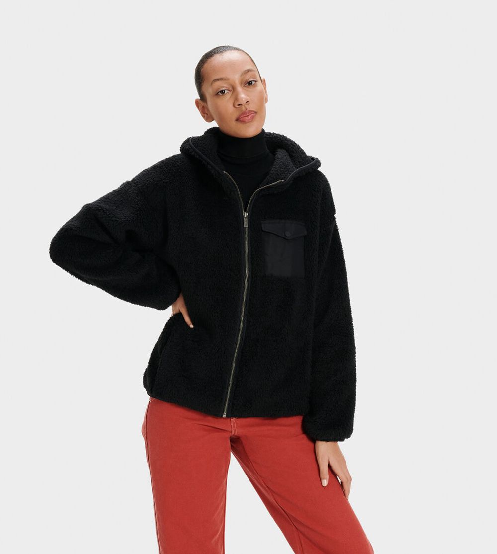 Ugg Kadence Sherpa - Womens Hoodie - Black - NZ (4823QGNVT)